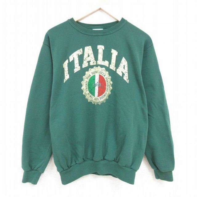 XL★古着 長袖 スウェット メンズ 90年代 90s トリコローレ 大きいサイズ クルーネック イタリア製 緑 グリーン 【spe】 24may11 中古 スエット トレーナー トップス