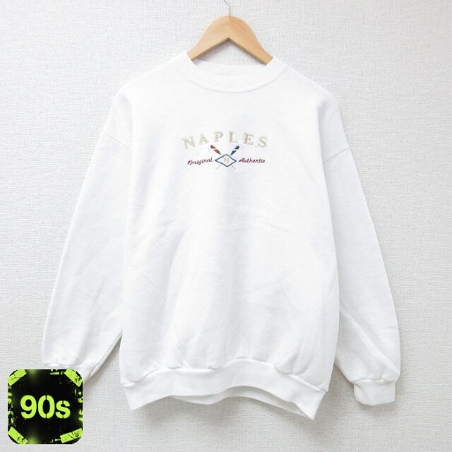 TULTEX 90s 長袖スウェット ナポリ刺繍 ホワイト XL | 古着