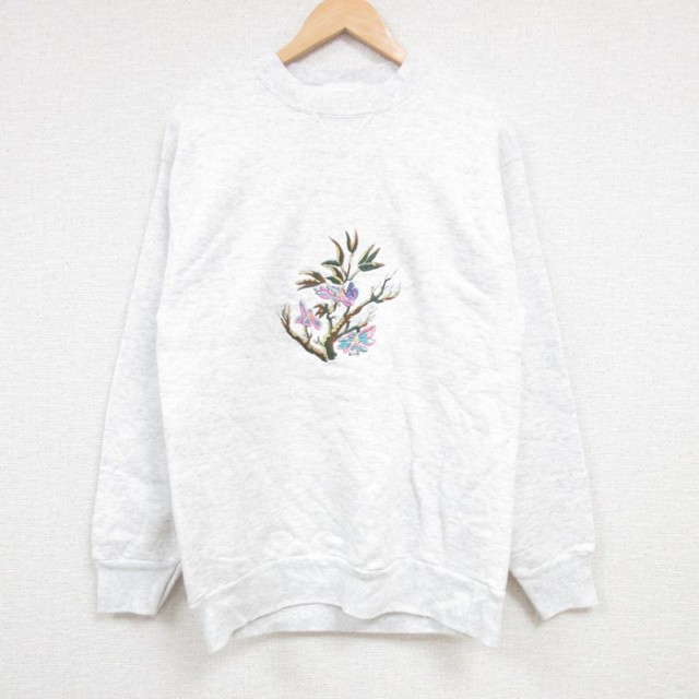 SIGNAL 00s 長袖スウェット 花刺繍 グレー M | 古着
