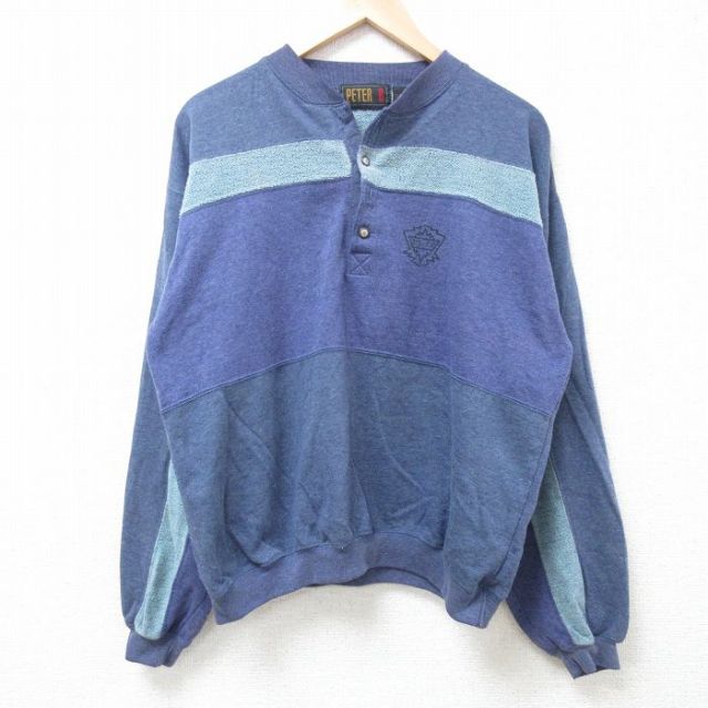 【50%OFF】00s 長袖スウェット ヘンリーネック ネイビー L | 古着