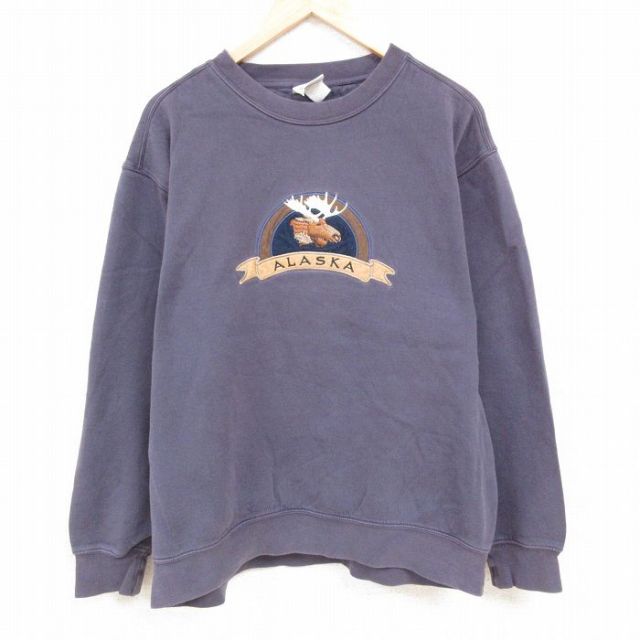 アラスカ 00s 長袖スウェット シカ刺繍 ネイビー XL | 古着