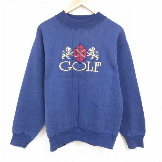 【50%OFF】バンヒューセン 90s 長袖スウェット ゴルフ刺繍 ネイビー L | 古着