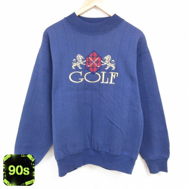 バンヒューセン 90s 長袖スウェット ゴルフ刺繍 ネイビー L | 古着