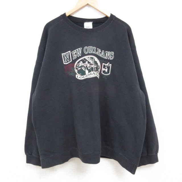 XL★古着 長袖 スウェット メンズ 00年代 00s ニューオーリンズ 大きいサイズ クルーネック 黒 ブラック 24aug28 中古 スエット トレーナー トップス