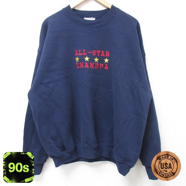 リー 90s 長袖スウェット GRANDPA刺繍 ネイビー メンズXL相当 | 古着