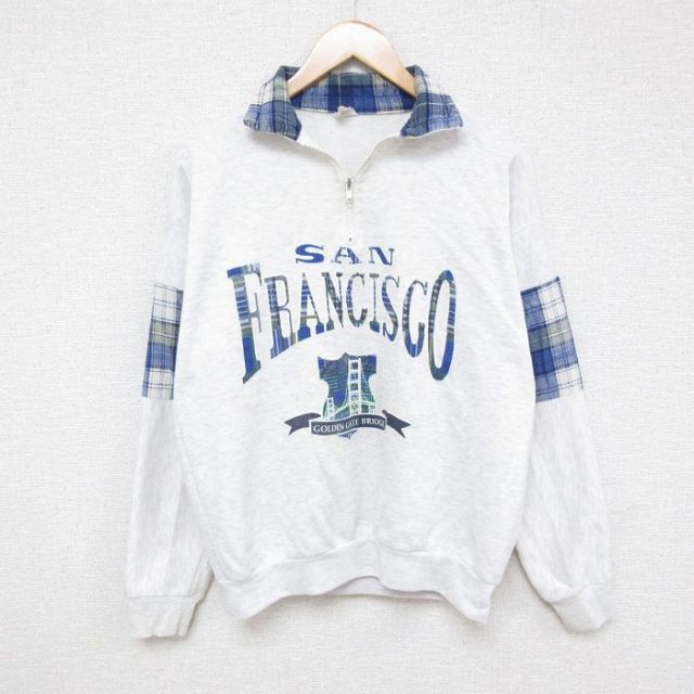 【50%OFF】00s 長袖ハーフジップスウェット 霜降り グレー L | 古着