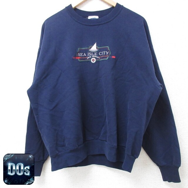 00s 長袖スウェット SEA ISLE CITY ヨット刺繍 ネイビー メンズXL相当 | 古着