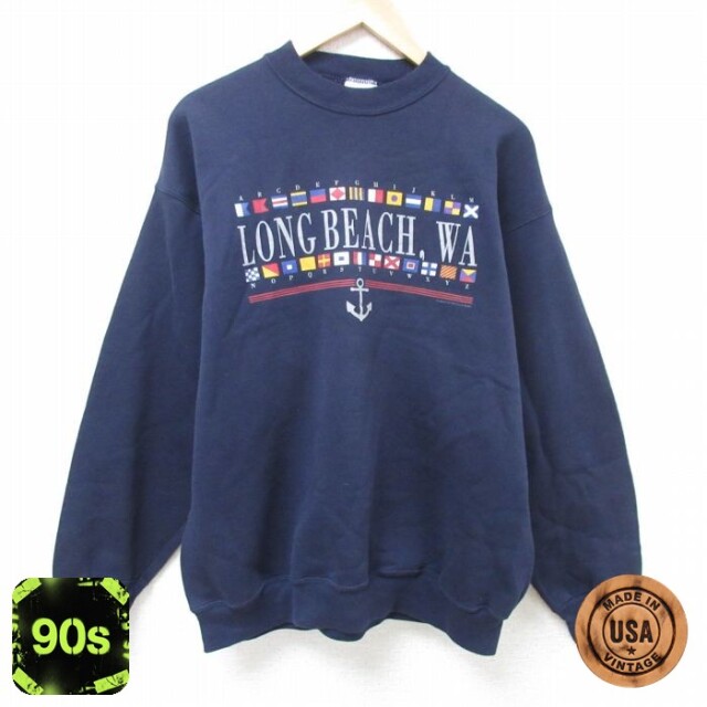TULTEX 90s 長袖スウェット ロングビーチ ネイビー メンズXL相当 | 古着
