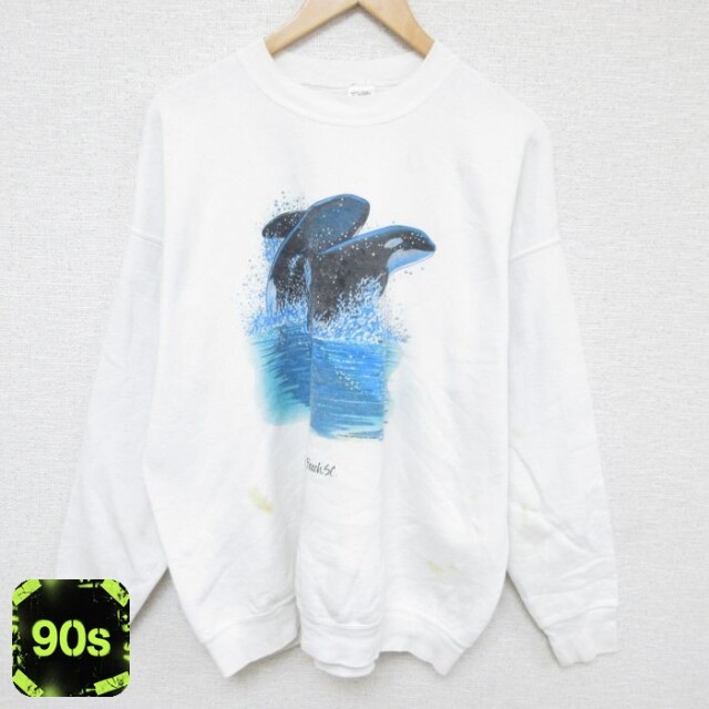 フルーツオブザルーム 90s 長袖スウェット 両面プリント ホワイト XL | 古着