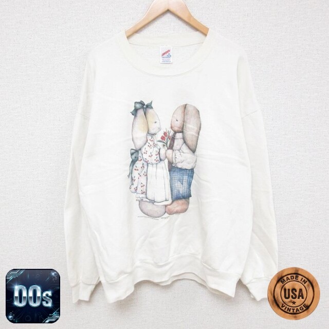 ジャージーズ 00s 長袖スウェット ウサギ花 ホワイト XL | 古着