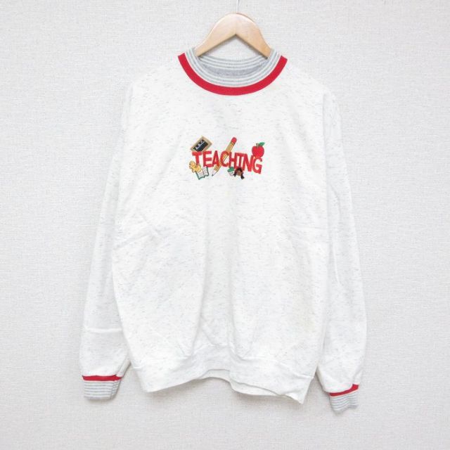 【50%OFF】90s 長袖スウェット 刺繍 ホワイト L | 古着