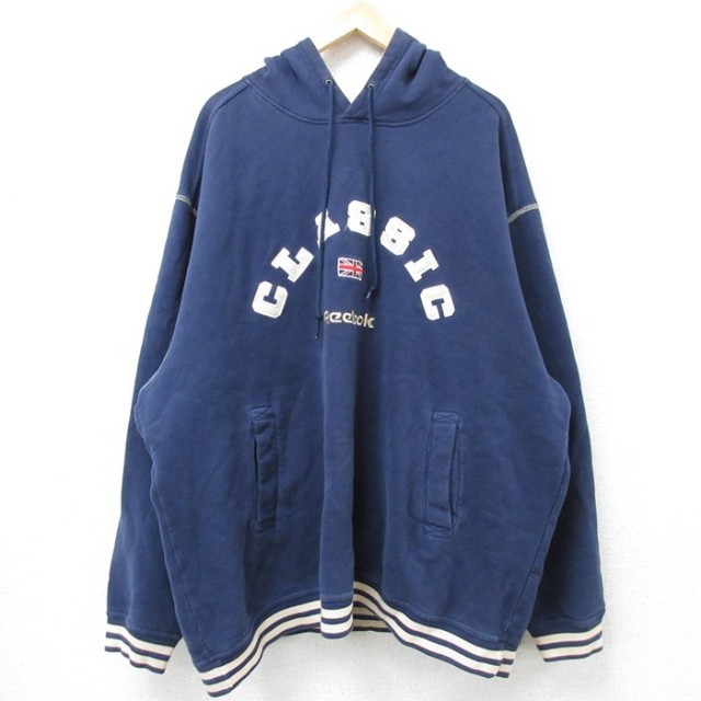 【50%OFF】リーボック 00s 長袖パーカー ビッグロゴ ネイビー XL | 古着
