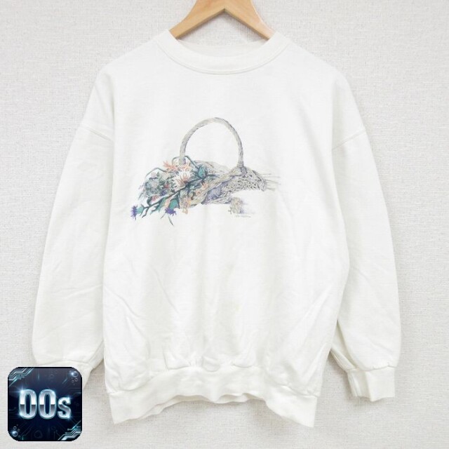 00s 長袖スウェット 花刺繍 ホワイト XL | 古着