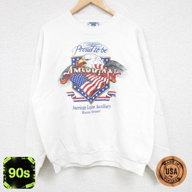 リー 90s 長袖スウェット Proud To Be AMERICAN ホワイト L | 古着