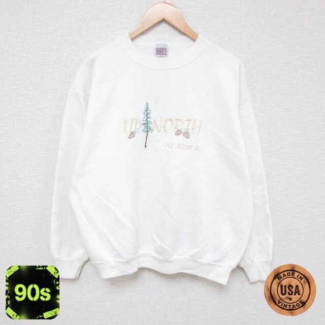 アラスカ 90s 長袖スウェット 木刺繍 ホワイト L | 古着