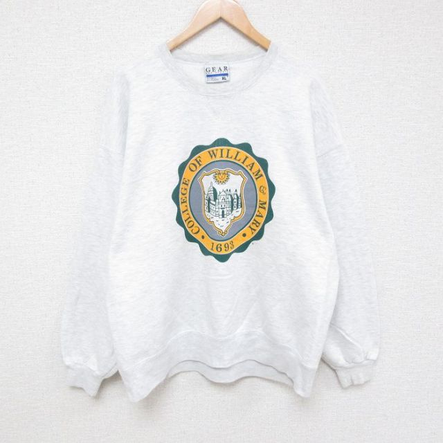 XL★古着 長袖 スウェット メンズ 90年代 90s ウィリアムメアリー カレッジ 大きいサイズ クルーネック 薄グレー 霜降り 24sep13 中古 スエット トレーナー トップス