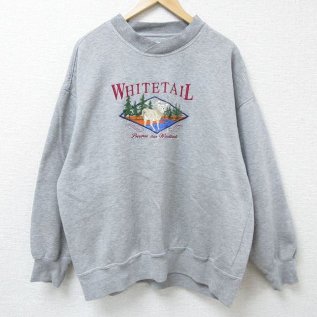 グレー霜降り 90s 長袖スウェット シカ刺繍 グレー XL | 古着