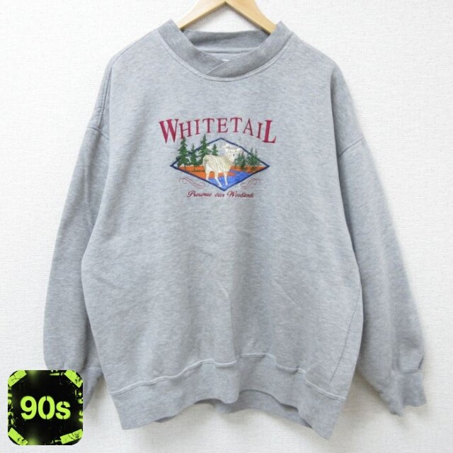 グレー霜降り 90s 長袖スウェット シカ刺繍 グレー XL | 古着