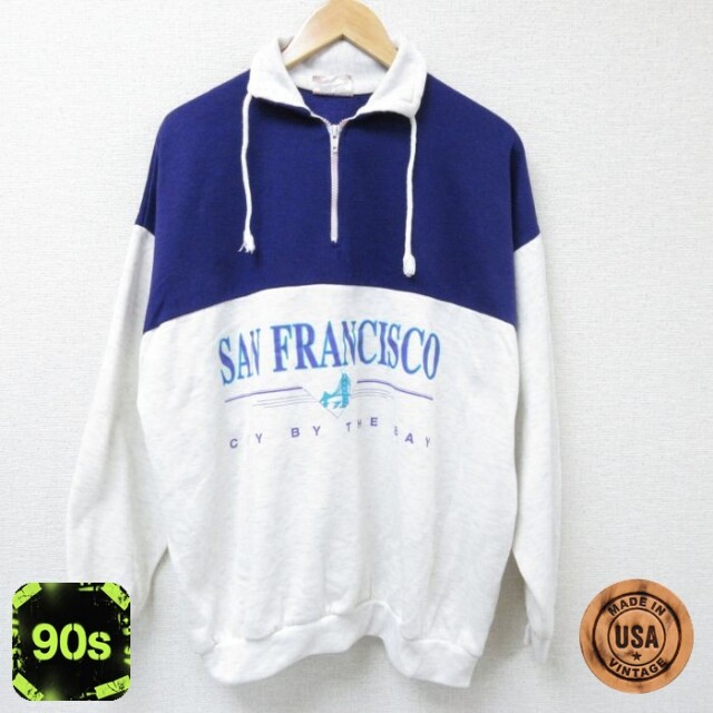 90s 長袖ハーフジップスウェット サンフランシスコ パープル メンズXL相当 | 古着