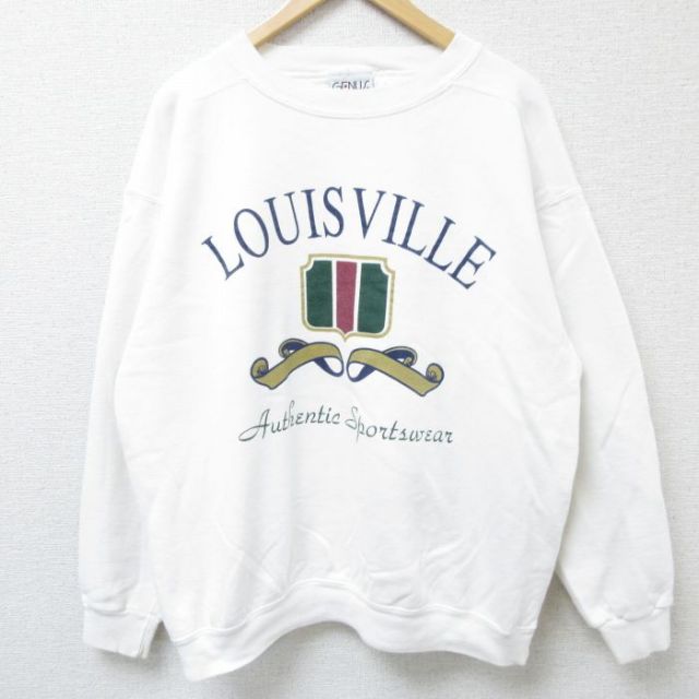XL★古着 長袖 スウェット メンズ 90年代 90s LOUISVILLE 大きいサイズ クルーネック USA製 白 ホワイト 24sep17 中古 スエット トレーナー トップス