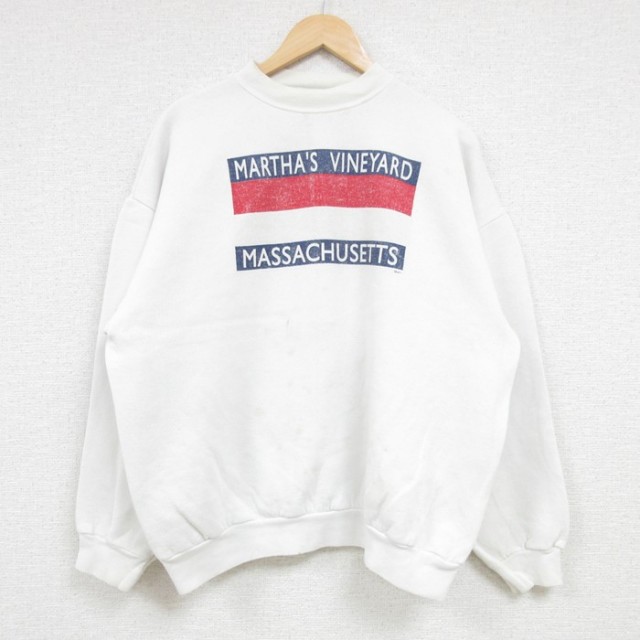 XL★古着 TULTEX 長袖 スウェット メンズ 90年代 90s マサチューセッツ クルーネック 白 ホワイト 24sep20 中古 スエット トレーナー トップス
