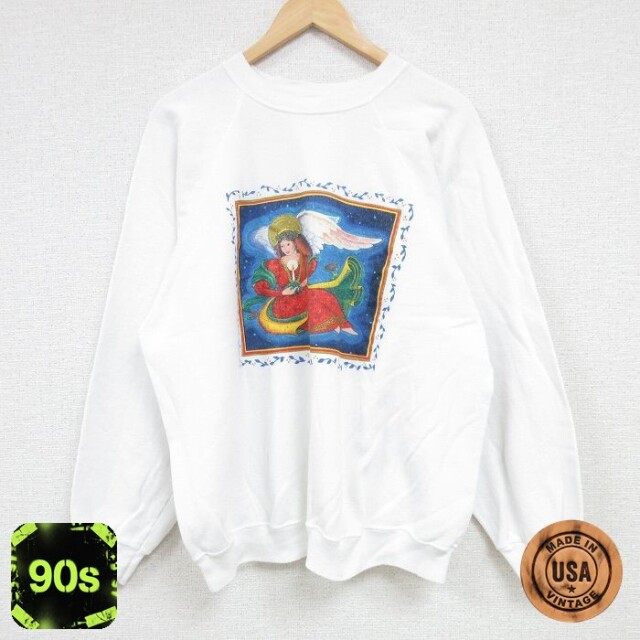 ヘインズ 90s ラグラン長袖スウェット 女神アート ホワイト L | 古着
