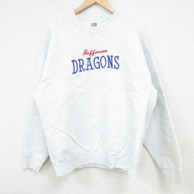 【50%OFF】フルーツオブザルーム 00s 長袖スウェット Jefferson DRAGONS刺繍 グレー L | 古着