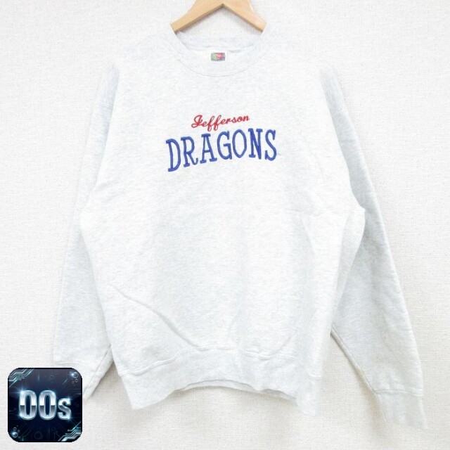 フルーツオブザルーム 00s 長袖スウェット Jefferson DRAGONS刺繍 グレー L | 古着