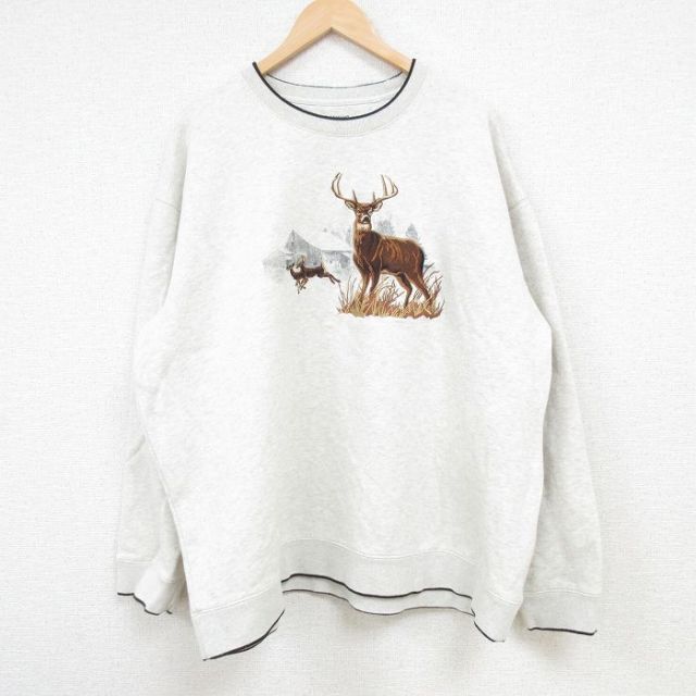 00s 長袖スウェット シカ刺繍 グレー XL | 古着