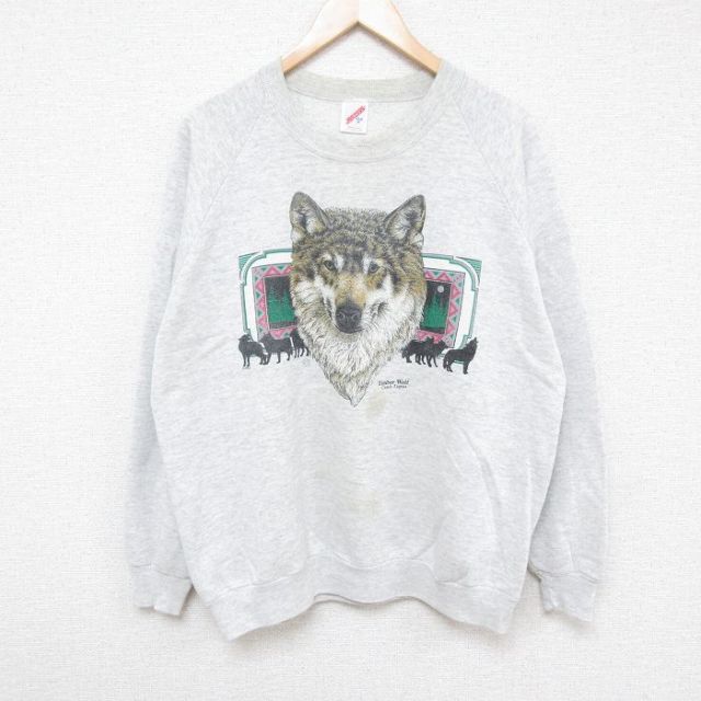 【50%OFF】ジャージーズ 00s ラグランスウェット オオカミ グレー L | 古着