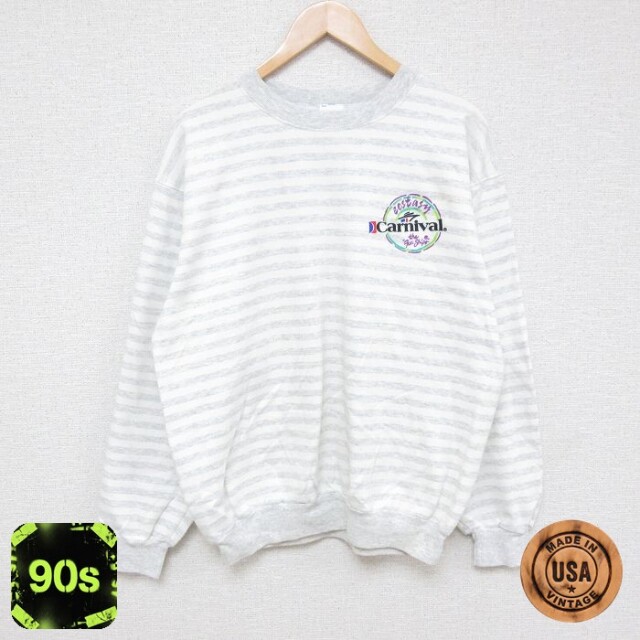 90s 長袖スウェット ボーダー グレー L | 古着