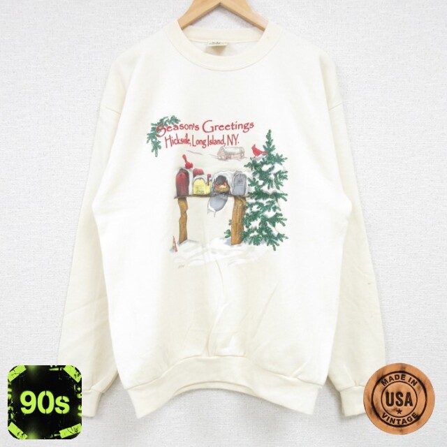 90s 長袖スウェット クリスマス 生成り M | 古着