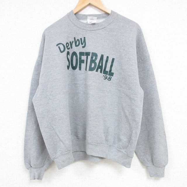 【50%OFF】L★古着 ジャージーズ 長袖 スウェット メンズ 90年代 90s Derby ソフトボール クルーネック USA製 グレー 霜降り 24oct02 中古 スエット トレーナー トップス