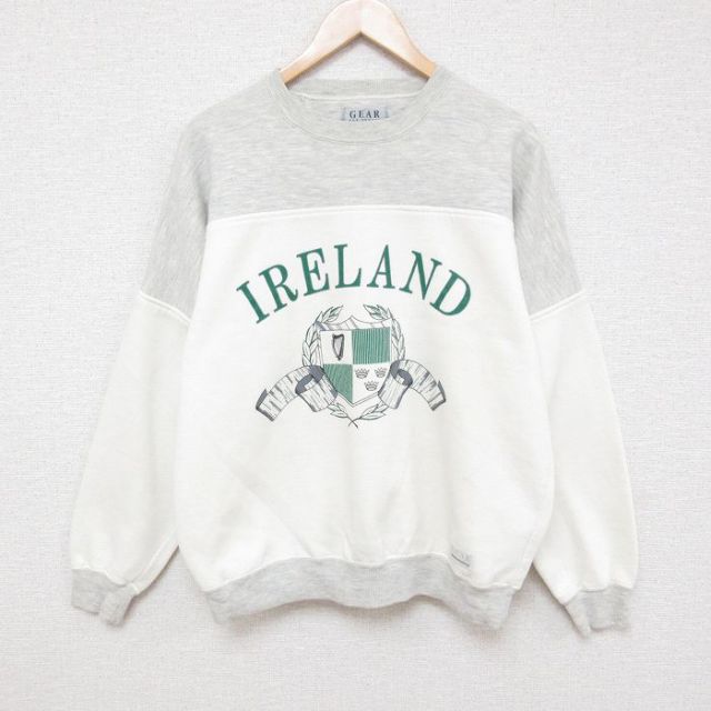 【50%OFF】L★古着 長袖 スウェット メンズ 90年代 90s アイルランド ツートンカラー クルーネック 白他 ホワイト 霜降り 24oct07 中古 スエット トレーナー トップス