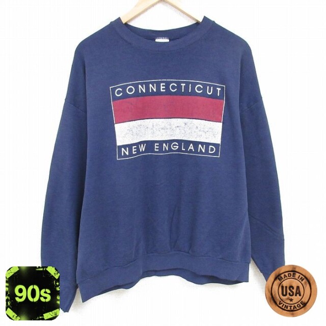 90s 長袖スウェット コネチカット ニューイングランド ネイビー メンズXL相当 | 古着