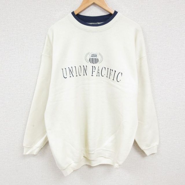 XL★古着 長袖 スウェット メンズ 90年代 90s ユニオンパシフィック鉄道 大きいサイズ クルーネック USA製 生成り 24oct21 中古 スエット トレーナー トップス