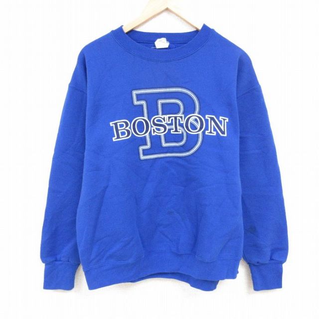 XL★古着 長袖 スウェット メンズ 90年代 90s ボストン クルーネック USA製 青 ブルー 24oct22 中古 スエット トレーナー トップス