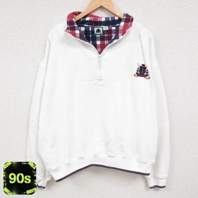 IZOD 90s 長袖ハーフジップスウェット ワンポイントロゴ ホワイト メンズXL相当 | 古着