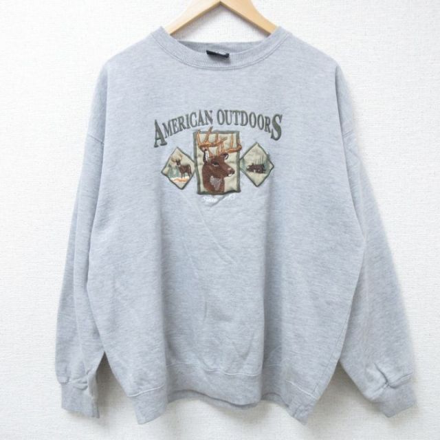 00s 長袖スウェット シカ刺繍 グレー XL | 古着