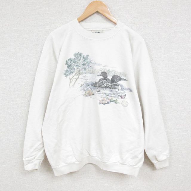 00s ラグランスウェット 鳥 ホワイト XL | 古着