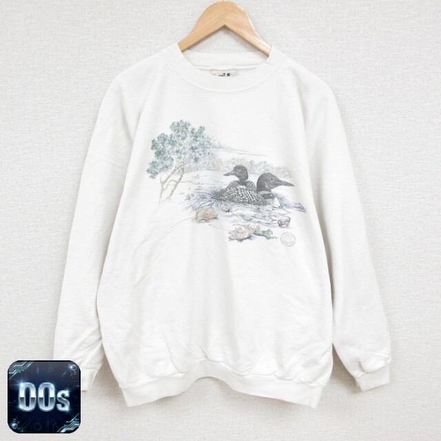 00s ラグランスウェット 鳥 ホワイト XL | 古着