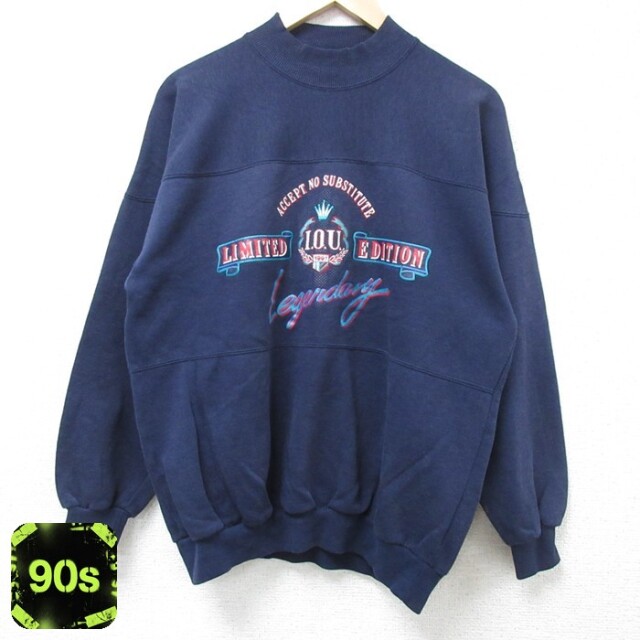 IOU 90s 長袖スウェット ビッグロゴ ネイビー メンズL相当 | 古着