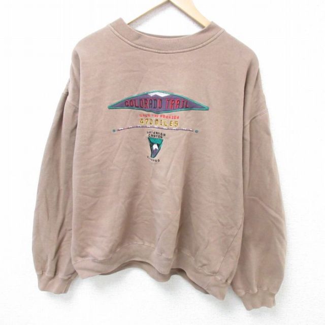 XL★古着 長袖 スウェット メンズ 00年代 00s コロラド トレイル 刺繍 クルーネック 茶 ブラウン 24oct30 中古 スエット トレーナー トップス