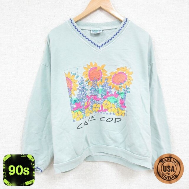 90s 長袖スウェット ケープコッド ヒマワリ グリーン メンズXL相当 | 古着