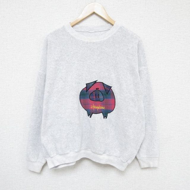 00s 長袖スウェット ブタ刺繍 グレー XL | 古着