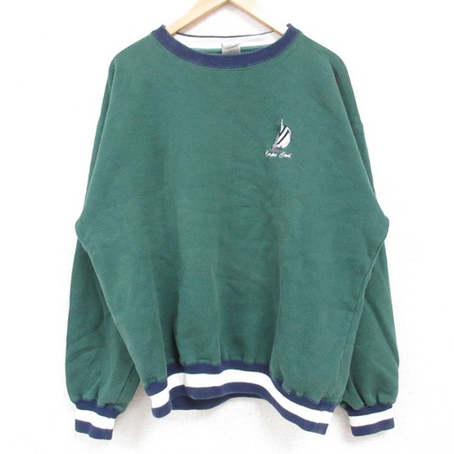 XL★古着 長袖 スウェット メンズ 90年代 90s ケープコッド 鹿の子 クルーネック 緑 グリーン 24nov05 中古 スエット トレーナー トップス