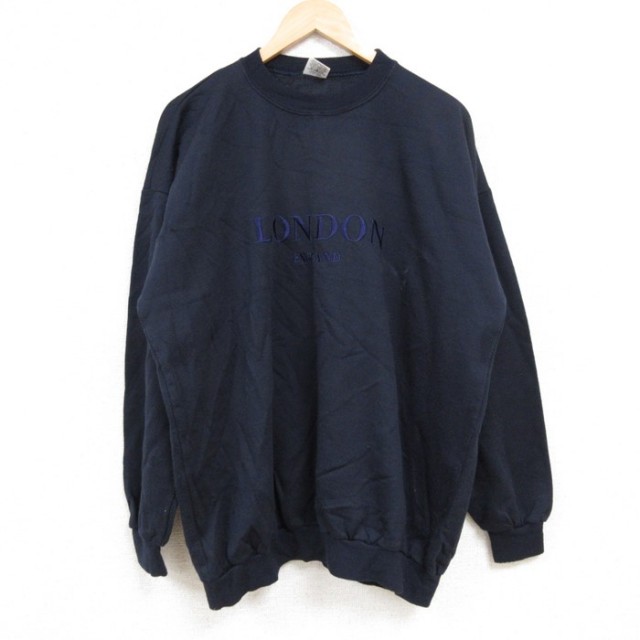 90s 長袖スウェット ロンドン刺繍 ネイビー XL | 古着