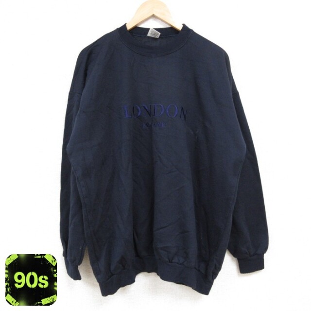 90s 長袖スウェット ロンドン刺繍 ネイビー XL | 古着