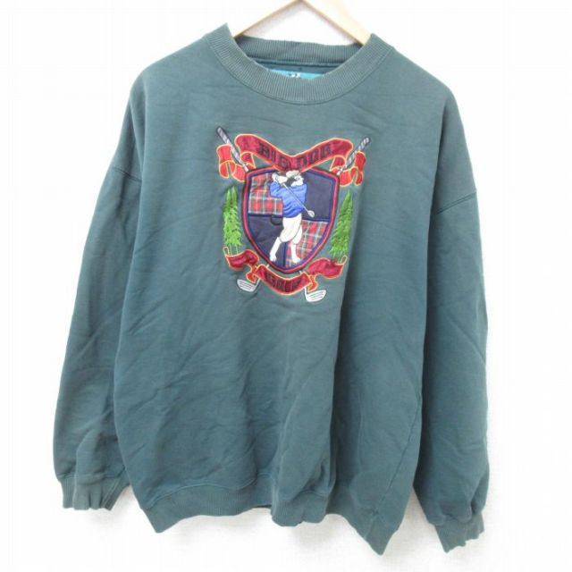 XL★古着 ビッグドッグス 長袖 スウェット メンズ 00年代 00s ゴルフ 刺繍 クルーネック 濃緑 グリーン 【spe】 24nov08 中古 スエット トレーナー トップス