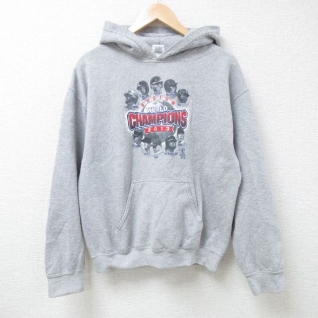 M★古着 長袖 スウェット パーカー メンズ MLB ボストンレッドソックス 上原浩治 グレー 霜降り メジャーリーグ ベースボール 野球 24nov07 中古 スエット トレーナー トップス